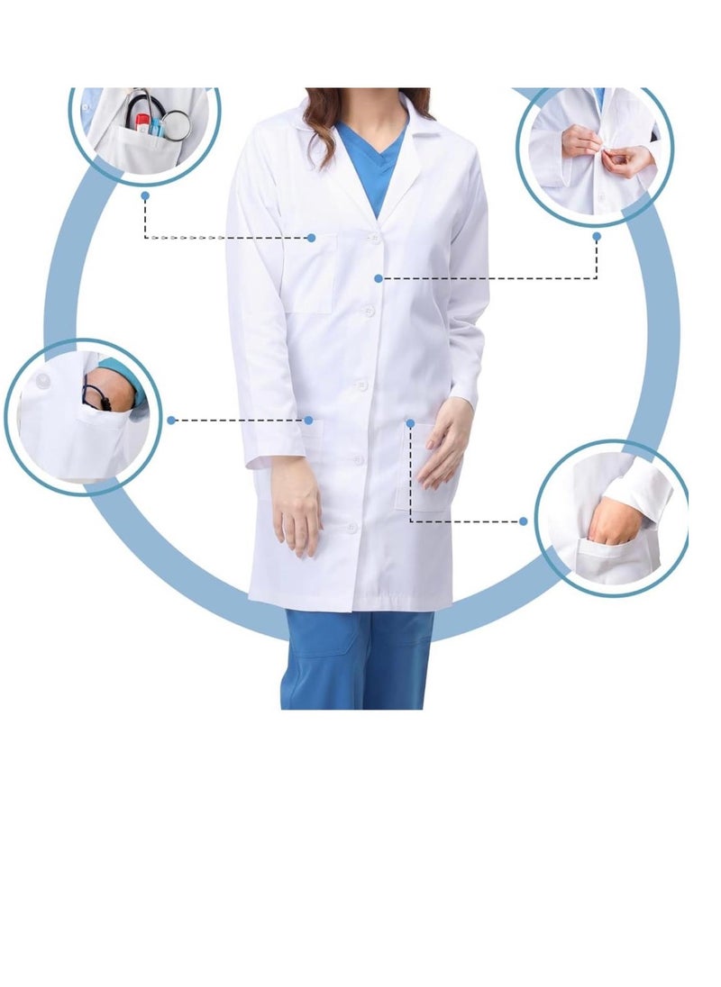 Generic - White lab coat everyday uniform for professional doctor nurse dentist industrial worker barber students men women unisex full long length pockets for school work hospital saloon - Image 1
