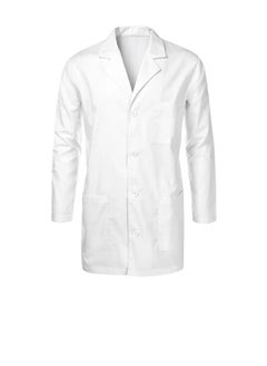 Generic White lab coat everyday uniform for professional doctor nurse dentist industrial worker barber students men women unisex full long length pockets for school work hospital saloon  - Image 1