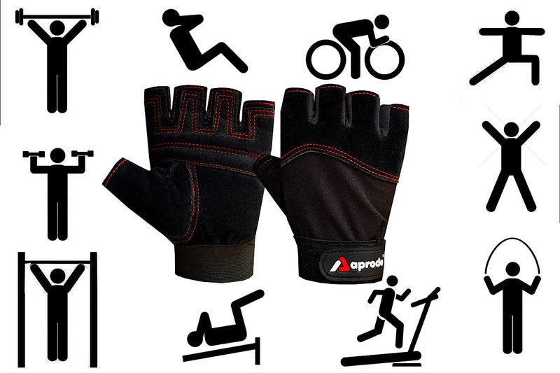 Aprodo Beginner Weight Lifting Gym Gloves, Free Size (BLK RED Thread) - Image 2
