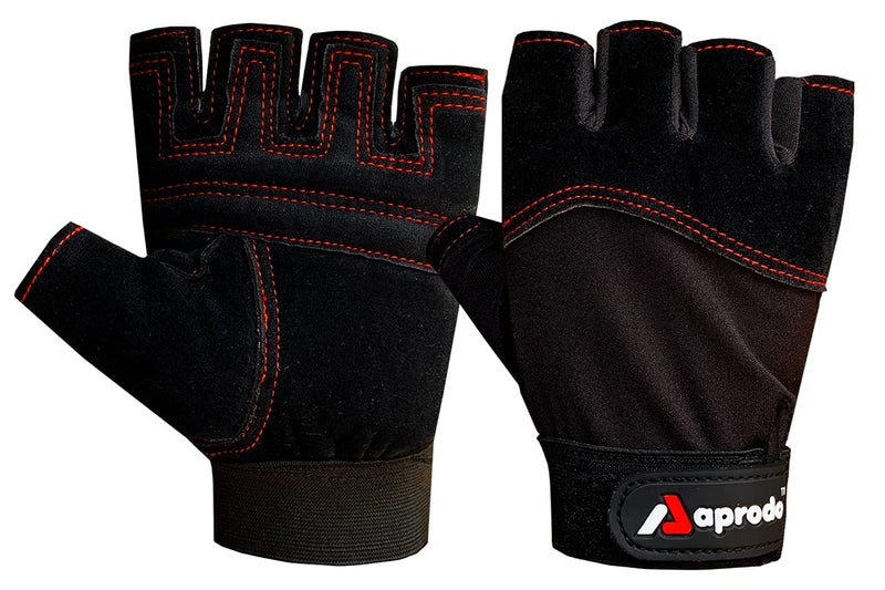 Aprodo Beginner Weight Lifting Gym Gloves, Free Size (BLK RED Thread) - Image 4