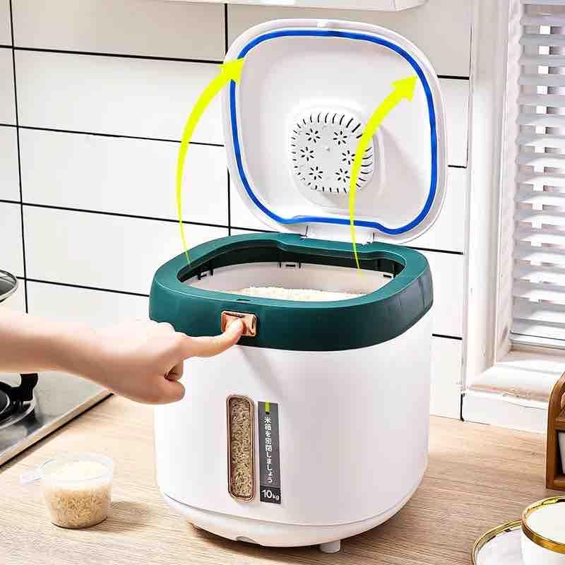 Delavala 10-Kg Rice Container- Airtight Rice Storage Container with Measuring Cup & Rice Shovel - Rice Barrel Dispenser-Moisture Proof Kitchen Organiser for Cereals,Pulses&Pet Food - Image 4