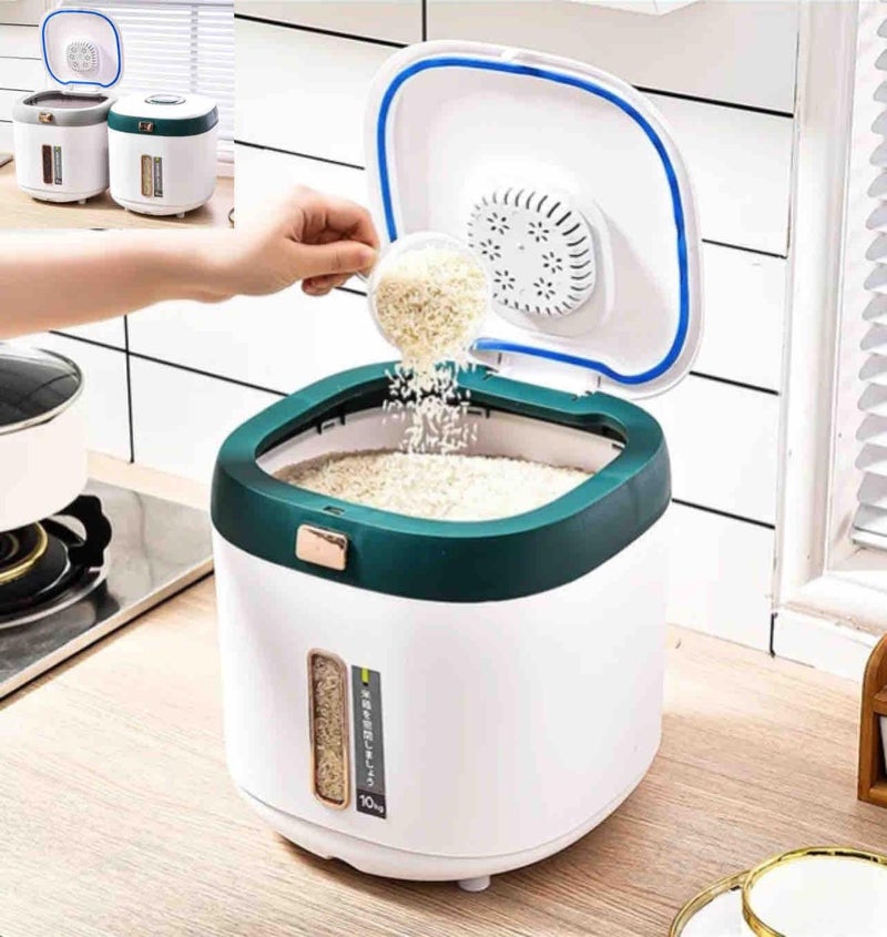Delavala 10-Kg Rice Container- Airtight Rice Storage Container with Measuring Cup & Rice Shovel - Rice Barrel Dispenser-Moisture Proof Kitchen Organiser for Cereals,Pulses&Pet Food - Image 3