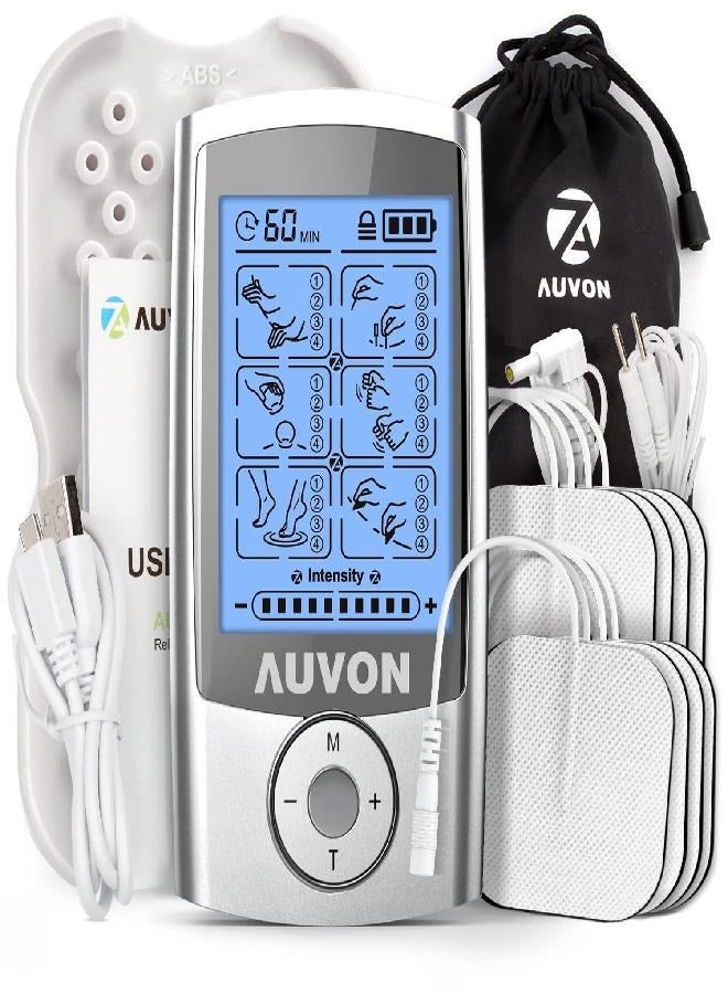 AUV0N AUVON Rechargeable TENS Unit Muscle Stimulator, 24 Modes 4th Gen TENS Machine with 8pcs 2"x2" Premium Electrode Pads for Pain Relief - Image 1
