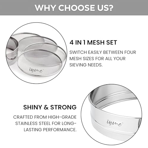 Inme 4 in 1 Interchangeable Sieve Stainless Steel Food Strainers Channi Chalni Jali Mesh Multipurpose Sieves for Atta, Maida, Flour, Spices in Kitchen with Glossy Finish, Light-Weight & Rust-Proof - Image 2