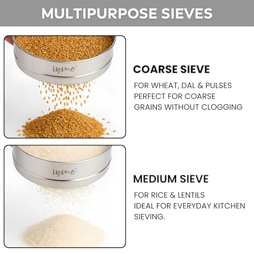 Inme 4 in 1 Interchangeable Sieve Stainless Steel Food Strainers Channi Chalni Jali Mesh Multipurpose Sieves for Atta, Maida, Flour, Spices in Kitchen with Glossy Finish, Light-Weight & Rust-Proof - Image 4
