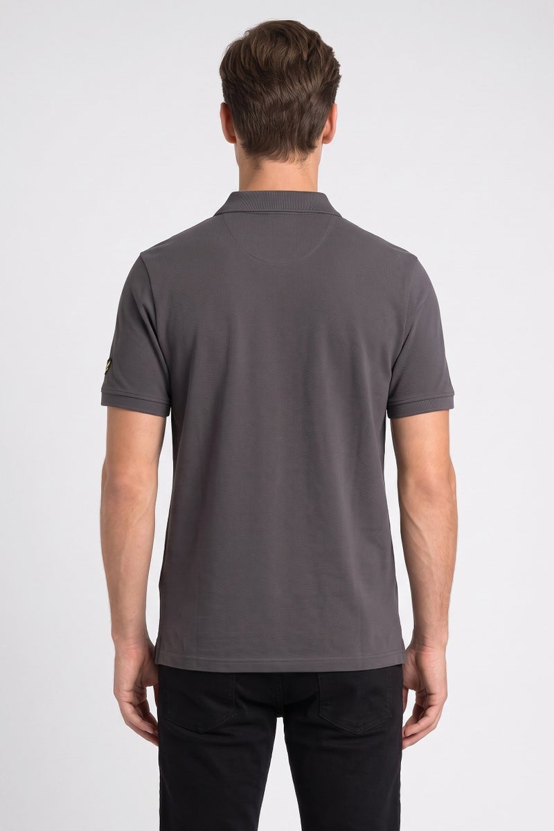 Lyle & Scott Men Spread Collar Embroidered Logo Short Sleeve Polo Shirt, Dark Grey - Image 4