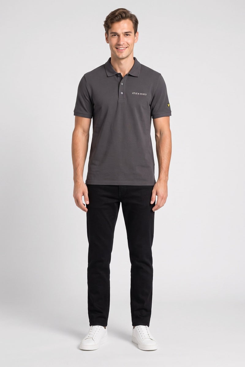 Lyle & Scott Men Spread Collar Embroidered Logo Short Sleeve Polo Shirt, Dark Grey - Image 2