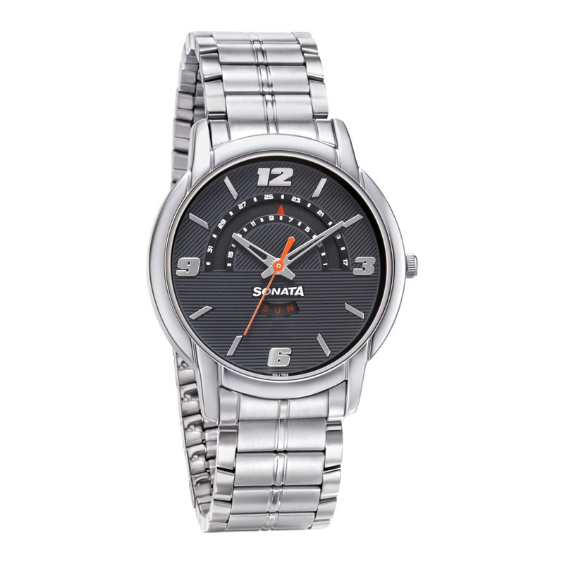 Sonata Watch for Men, Automatic Movement, Analog Display, Silver Metal Strap-NR77031SM06