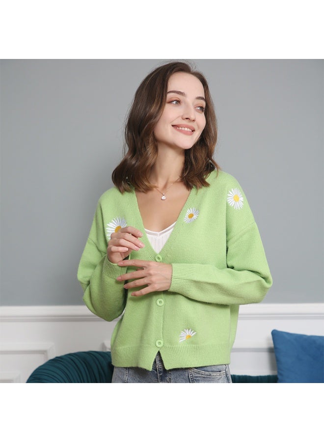 NIBEMINENT Women Knitted Cardigan Floral V Neck Full Sleeve Coat Single Breasted Sweaters Jumpers Open Stitch Autumn Winter - Image 3