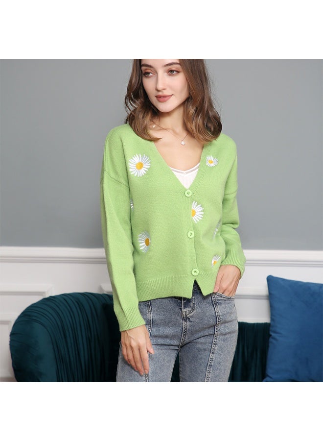 NIBEMINENT Women Knitted Cardigan Floral V Neck Full Sleeve Coat Single Breasted Sweaters Jumpers Open Stitch Autumn Winter - Image 2