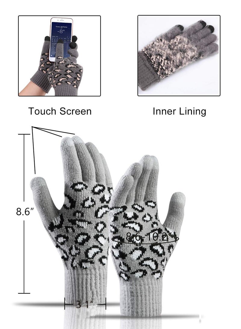 KASTWAVE Leopard Print Winter Knit Set - Stylish & Warm Bobble Hat, Scarf, Gloves Combo for Women and Girls - Touchscreen Compatible, Ideal for Outdoor Activities - Image 2