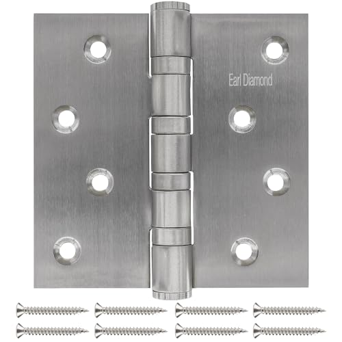 Earl Diamond 304 Stainless Steel 4" Door Hinges, Heavy Duty Ball Bearing Door Hinges with Square Corners for Exterior Interior Gate Swing Security Doors - Brushed Satin Nickel (Set of 2 Hinges) - Image 1