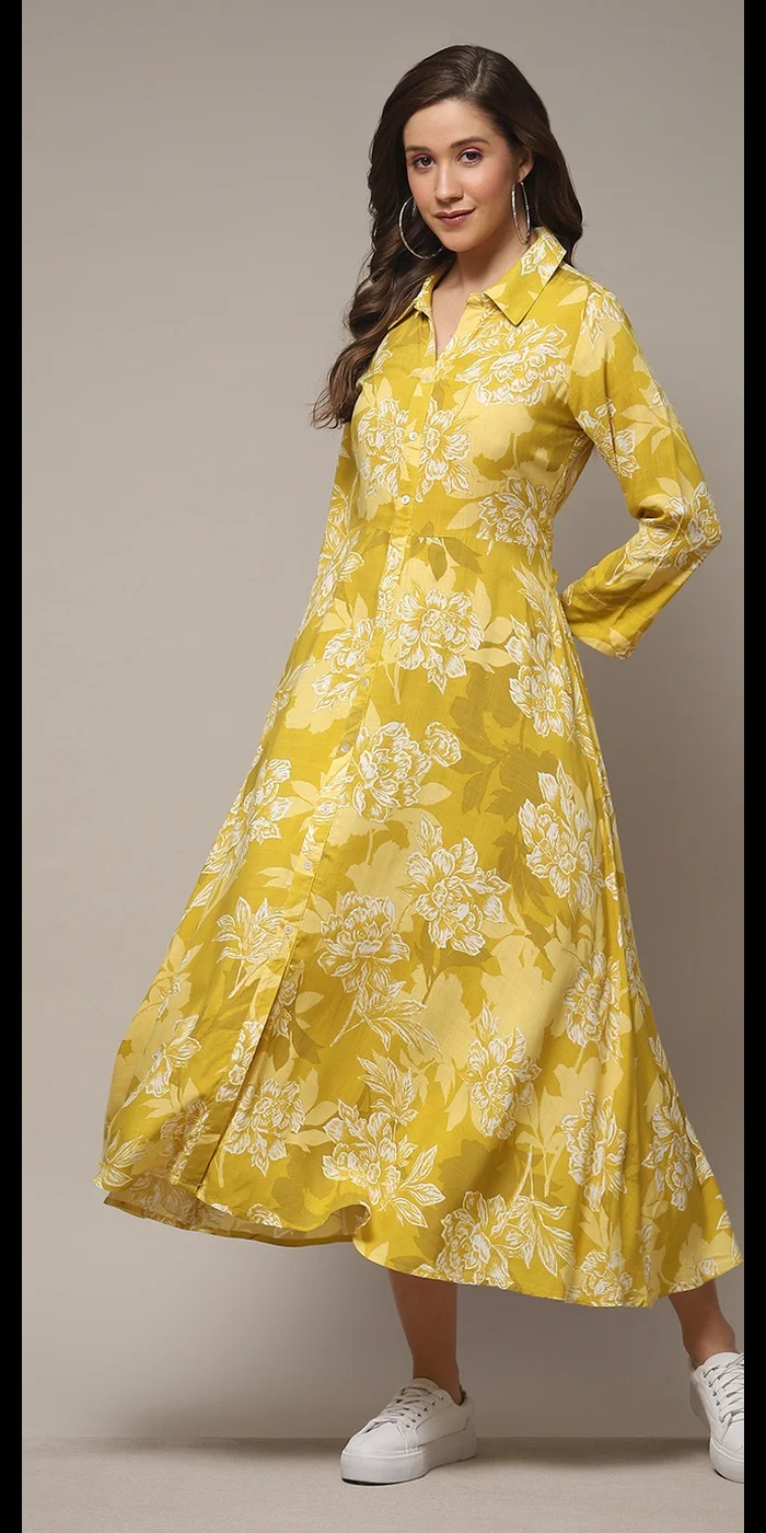 Biba Olive LIVA Straight Printed Dress