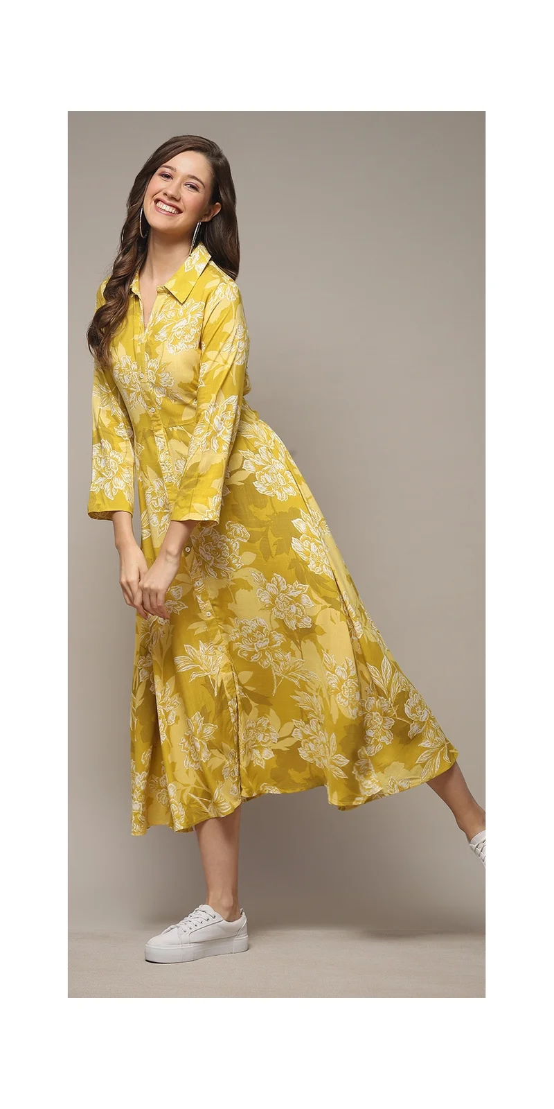 بيبا فستان زيتوني LIVA المطبوع بشكل مستقيم