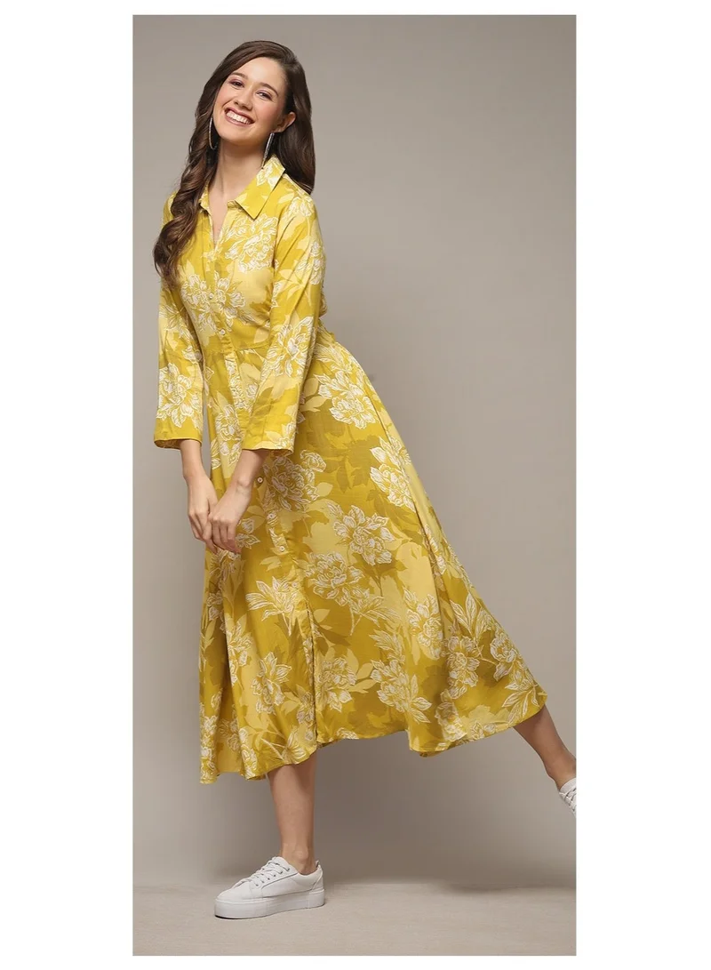 Biba Olive LIVA Straight Printed Dress