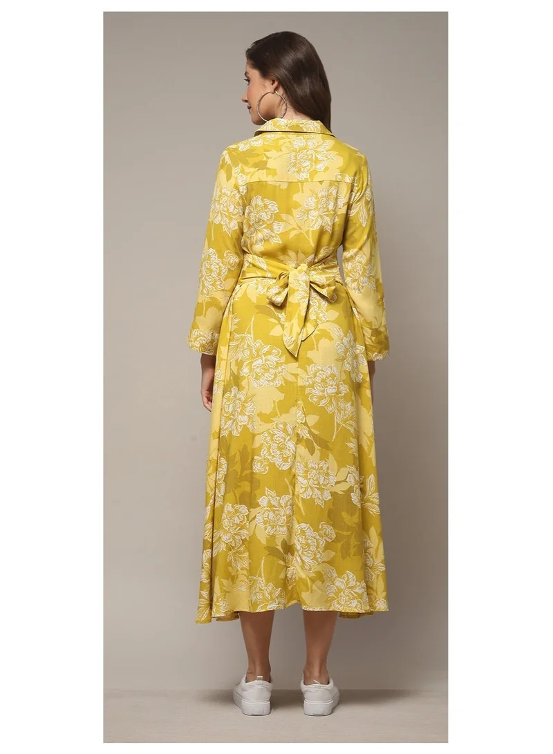 Biba  Olive LIVA Straight Printed Dress for Women | Best Price UAE