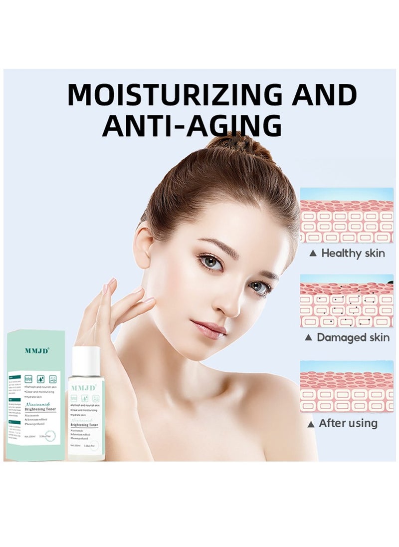 MMJD - Niacinamide Brightening Toner for Dark Spots Even Skin Tone Eye Area Fine Lines & Wrinkles Anti-Aging Smoothening Skin Face Whitening Toner 100ml - Image 1
