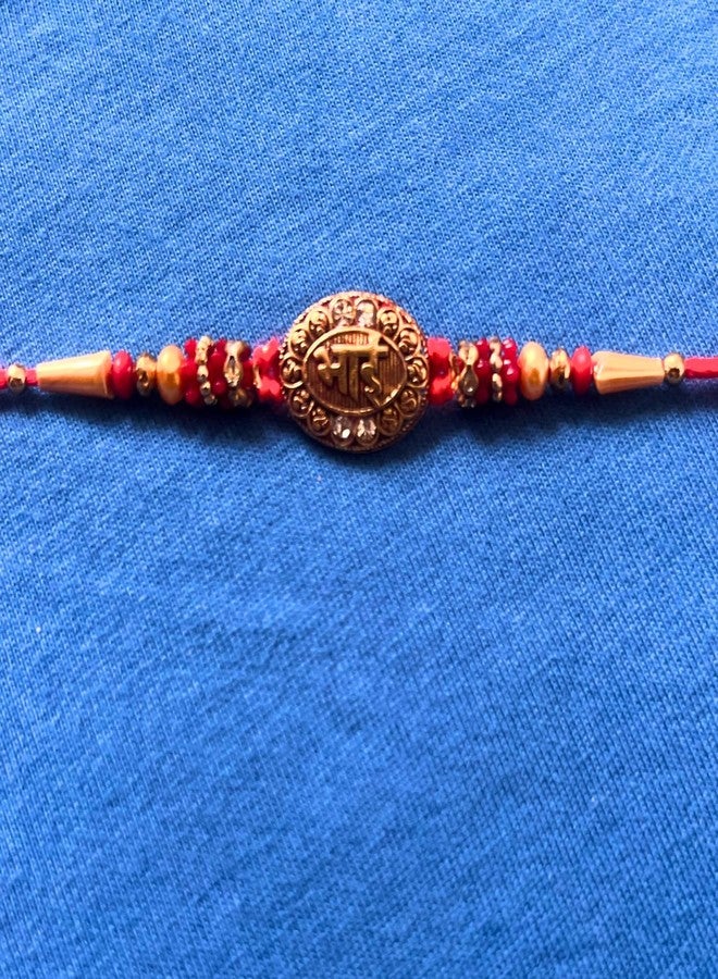 GJ Rakhi for Brother, Decorative Wrist Band for Siblings, Best Rakhi Combo for Brother Longer Life and Nazar Surakhsha (beads1) - Image 4