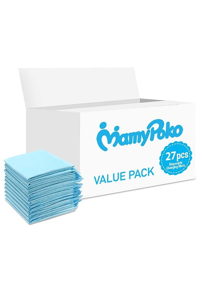 MamyPoko Disposable Changing Mats, 27 Counts, Soft Waterproof Mat, Portable Leak Proof Changing Mat, New Mom Leak-Proof Under pad, Mattress Table Protector Pad  - Image 1