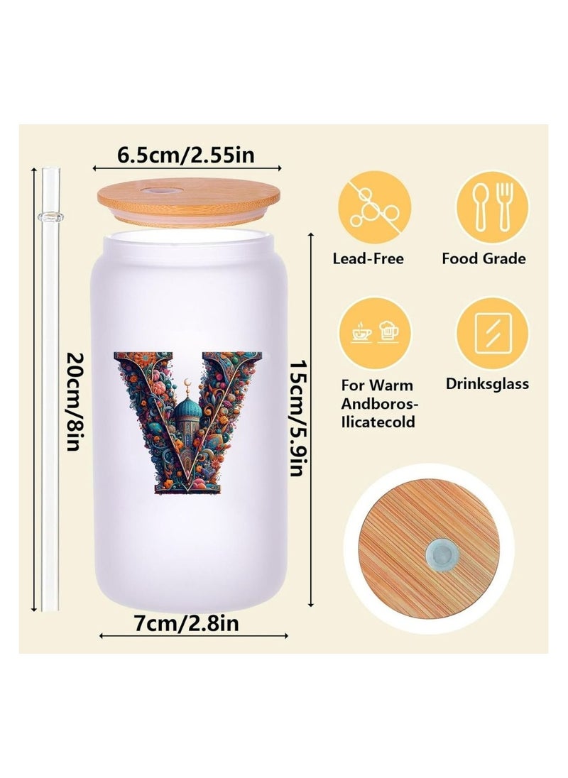 PRINTSHOP4ME - Eco-Friendly Reusable Glass Bottle with Straw and Bamboo Lid - 455 ml Initial Monogram Floral Design - Perfect for Iced Coffee, Tea - Durable, and Leak-Proof - Ideal for Office, and Travel - Image 1