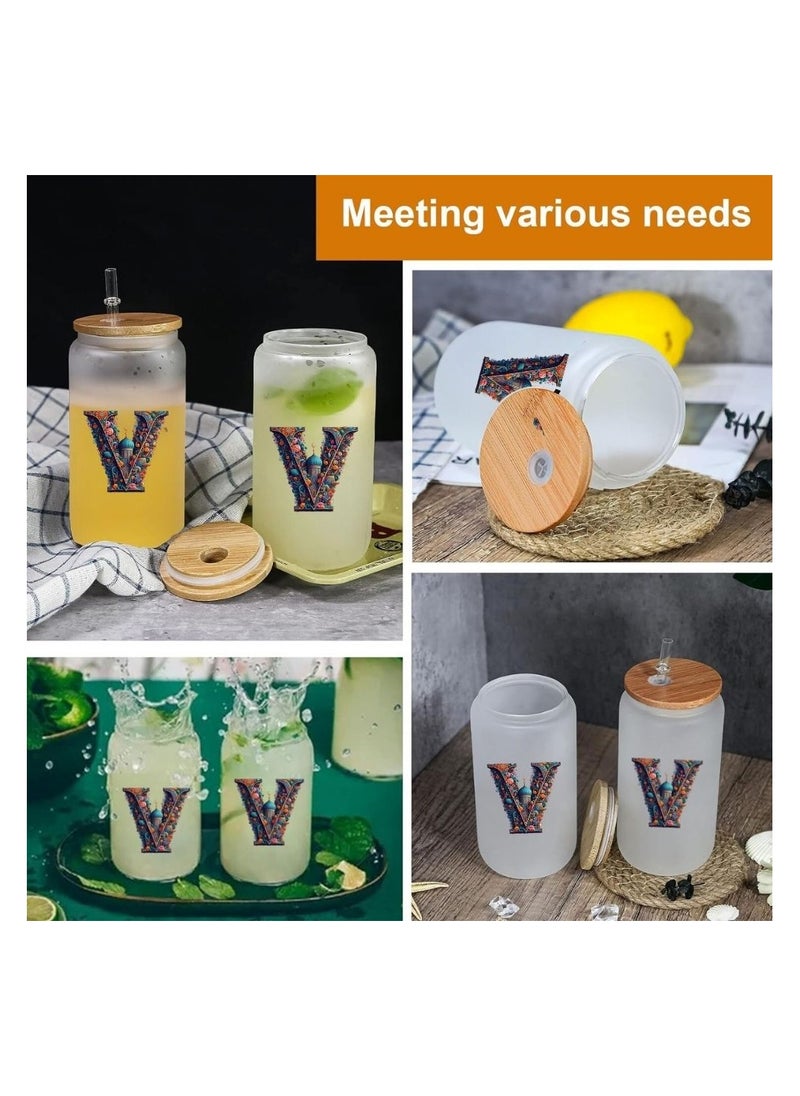 PRINTSHOP4ME - Eco-Friendly Reusable Glass Bottle with Straw and Bamboo Lid - 455 ml Initial Monogram Floral Design - Perfect for Iced Coffee, Tea - Durable, and Leak-Proof - Ideal for Office, and Travel - Image 1