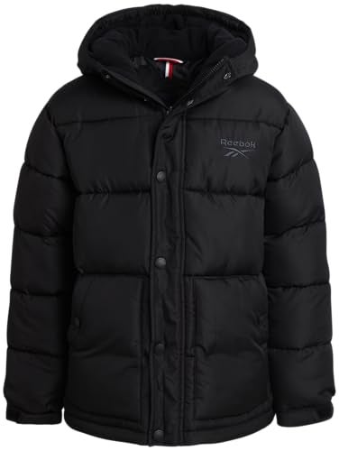 Reebok Boys Puffer Jacket - Heavyweight Wind & Water Resistant Hooded Boys Winter Jacket - Cozy Insulated Puffer Winter Coat, Size 8, Black - Image 1