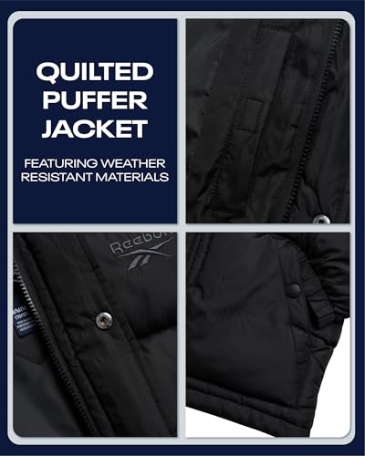 Reebok Boys Puffer Jacket - Heavyweight Wind & Water Resistant Hooded Boys Winter Jacket - Cozy Insulated Puffer Winter Coat, Size 8, Black - Image 4