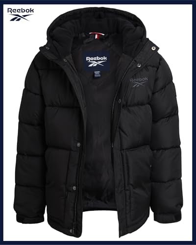 Reebok Boys Puffer Jacket - Heavyweight Wind & Water Resistant Hooded Boys Winter Jacket - Cozy Insulated Puffer Winter Coat, Size 8, Black - Image 3