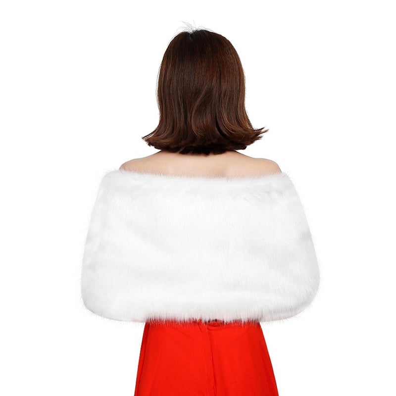 Fakeface Women Winter Classic Faux Fur Capelets Shawls Soft Long Wedding Bridal Bridesmaid Shoulder Cape Wraps Dress Coat Tippet White - Image 4