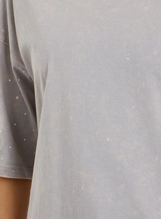 Styli Women Washed Studded Sleeve 100% Cotton T-Shirt - Image 3