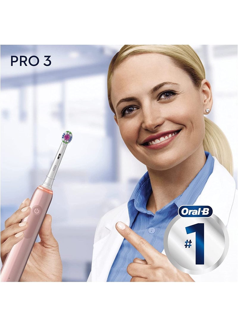 Oral-B - Oral-B Pro 3 Electric Toothbrush with Smart Pressure Sensor, 1 3D White Toothbrush Head and Travel Case, 3500 Pink - Image 1
