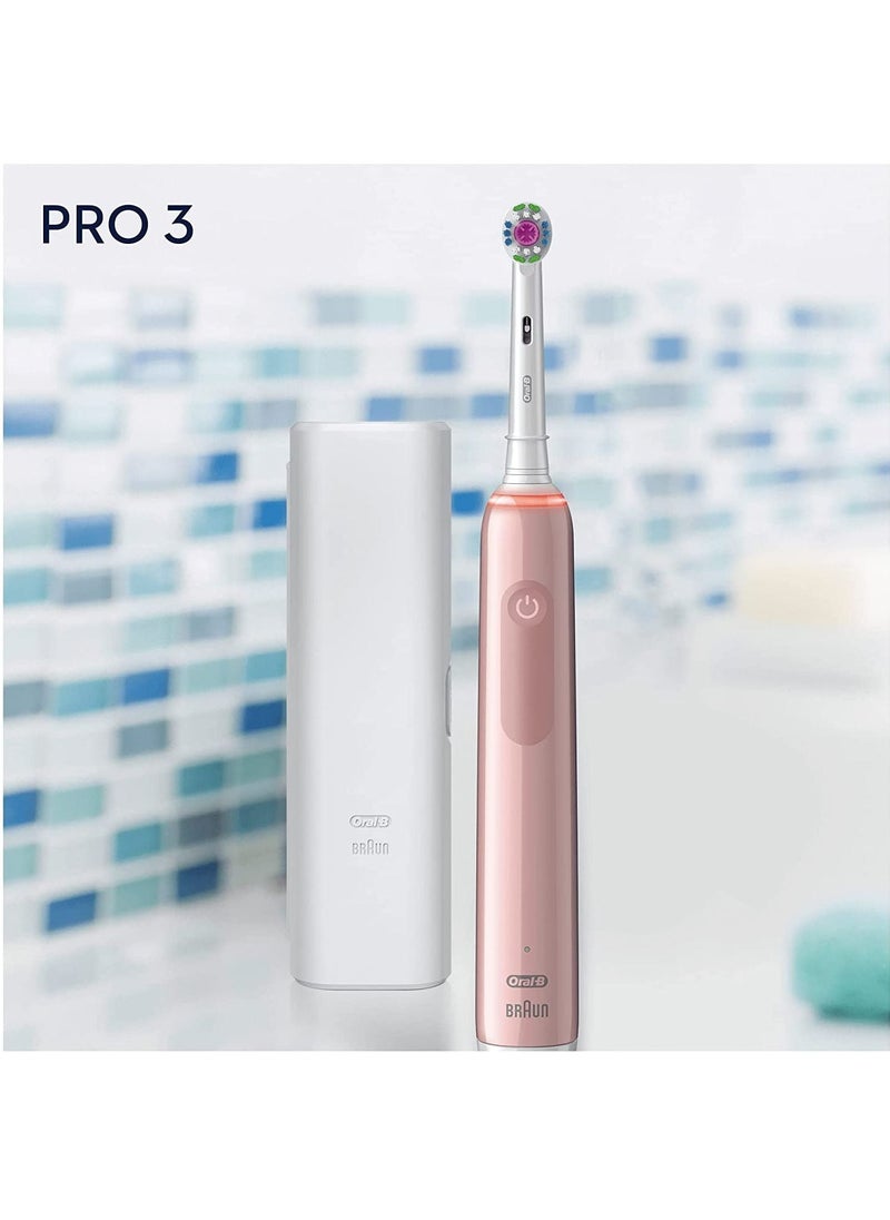 Oral-B - Oral-B Pro 3 Electric Toothbrush with Smart Pressure Sensor, 1 3D White Toothbrush Head and Travel Case, 3500 Pink - Image 1