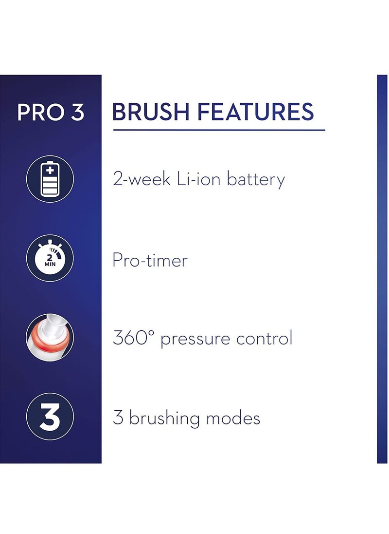 Oral-B - Oral-B Pro 3 Electric Toothbrush with Smart Pressure Sensor, 1 3D White Toothbrush Head and Travel Case, 3500 Pink - Image 1