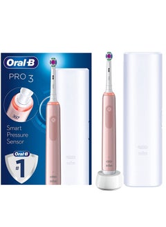 Oral-B Pro 3 Electric Toothbrush with Smart Pressure Sensor, 1 3D White Toothbrush Head and Travel Case, 3500 Pink