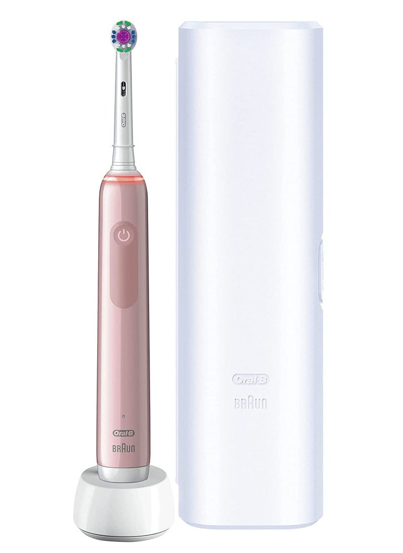 Oral-B - Oral-B Pro 3 Electric Toothbrush with Smart Pressure Sensor, 1 3D White Toothbrush Head and Travel Case, 3500 Pink - Image 1