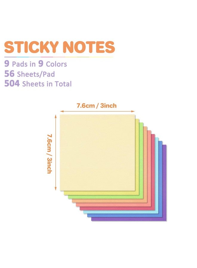 Cerpourt (9 Pack) Sticky Notes 3X3 Inches Colorful Sticky Notes，Super Sticking Power Bright Colors Selfstick Pads，Easy To Post For School Supplies And Office Products，56 Sheets/Pad504Sheets - Image 2