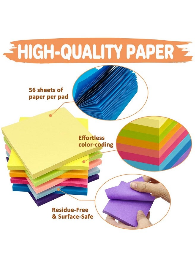 Cerpourt (9 Pack) Sticky Notes 3X3 Inches Colorful Sticky Notes，Super Sticking Power Bright Colors Selfstick Pads，Easy To Post For School Supplies And Office Products，56 Sheets/Pad504Sheets - Image 4