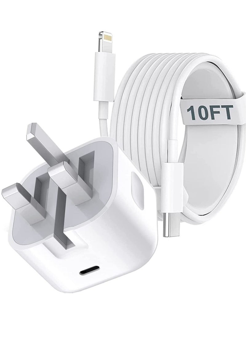 ELTRAZONE iPhone Fast Charger Plug & Cable 10FT, [Apple MFi Certified] iPhone 20W USB C USB C Charger Power Adapter w/ USB C to Lightning Cable iPhone 13/12/SE/11/XS/XR/X/8, iPad, AirPod, White  - Image 2