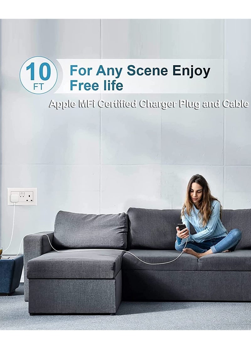 iPhone Fast Charger Plug & Cable 10FT, [Apple MFi Certified] iPhone 20W USB C USB C Charger Power Adapter w/ USB C to Lightning Cable iPhone 13/12/SE/11/XS/XR/X/8, iPad, AirPod, White