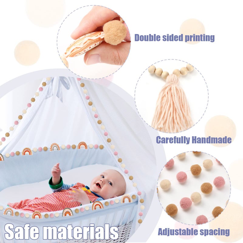 Tatuo 4 Pieces Boho Tassel Garland Rainbow Pom Pom Garland Wall Hanging Decor Pastel Tassel Boho Classroom Decor Felt Colorful Balls Garlands for Classroom Girls Bedroom Nursery Room Birthday Decor - Image 4