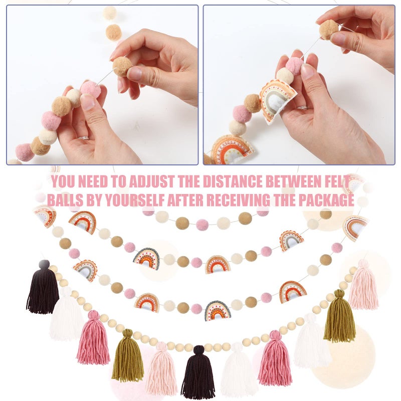 Tatuo 4 Pieces Boho Tassel Garland Rainbow Pom Pom Garland Wall Hanging Decor Pastel Tassel Boho Classroom Decor Felt Colorful Balls Garlands for Classroom Girls Bedroom Nursery Room Birthday Decor - Image 5