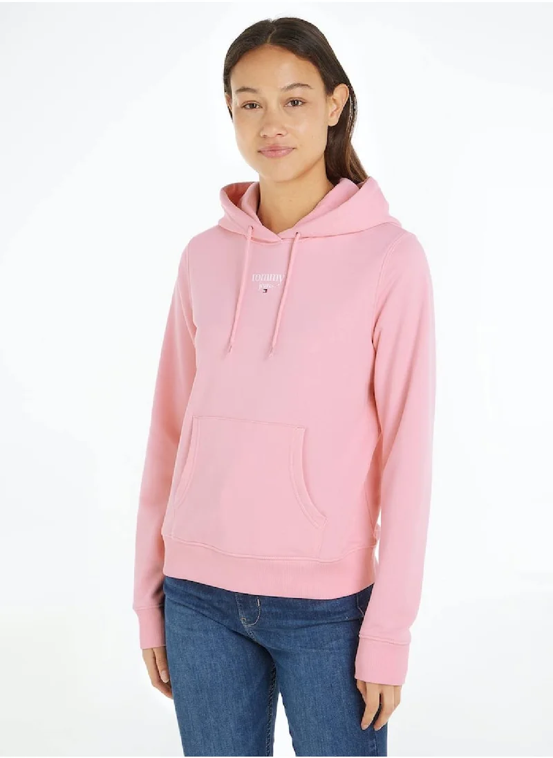 TOMMY JEANS Women's Essential Logo Pullover Hoodie - Cotton, Pink