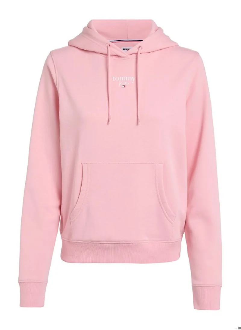 TOMMY JEANS Women's Essential Logo Pullover Hoodie - Cotton, Pink