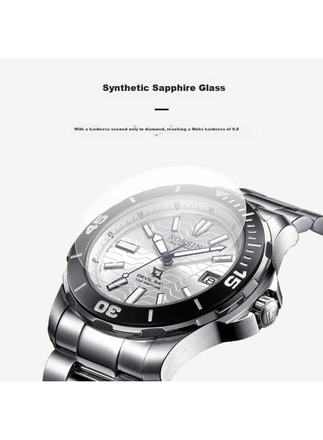 Rossini Men'S Automatic Mechanical Watch With White Dial And Steel Strap, Birthday Gift For Boyfriend, Chinese Watch, Luminous Diving Business Watch 5679 - Image 4
