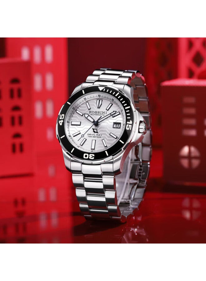 Rossini Men'S Automatic Mechanical Watch With White Dial And Steel Strap, Birthday Gift For Boyfriend, Chinese Watch, Luminous Diving Business Watch 5679 - Image 2