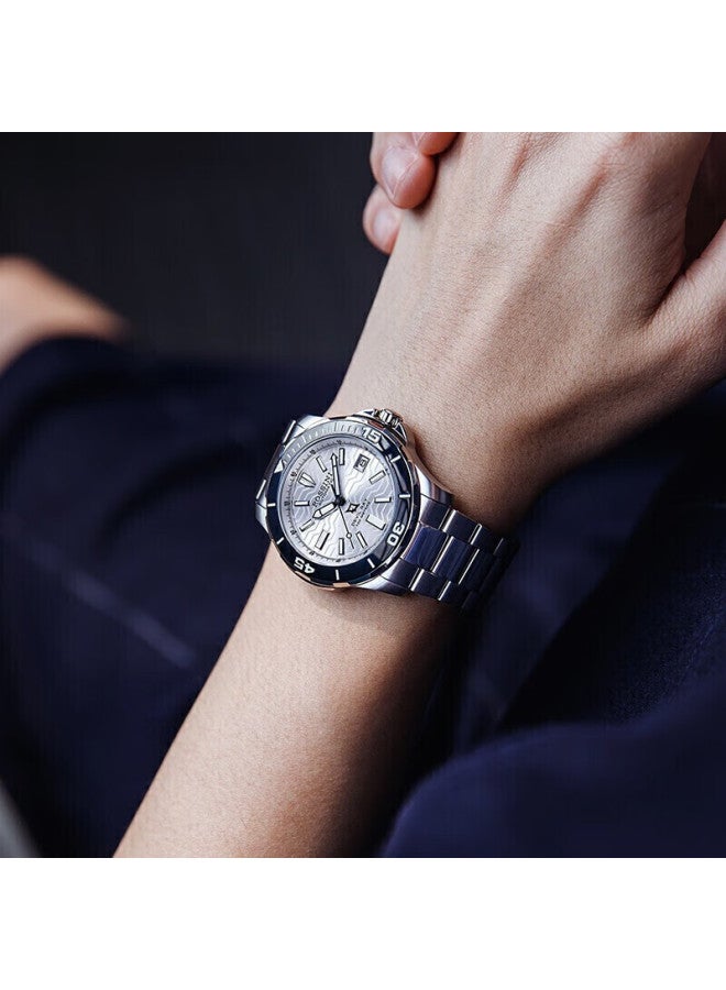 Rossini Men'S Automatic Mechanical Watch With White Dial And Steel Strap, Birthday Gift For Boyfriend, Chinese Watch, Luminous Diving Business Watch 5679 - Image 1
