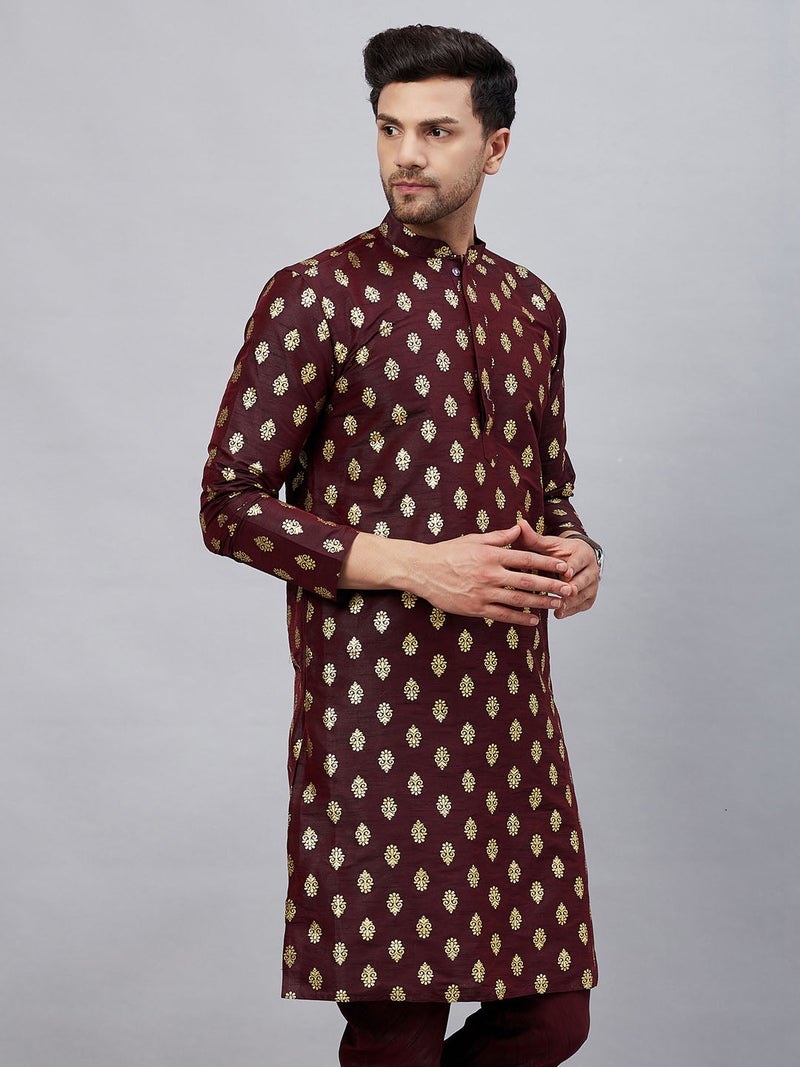 PRASHA Men's Wine Dupion Silk Kurta Only - Image 2