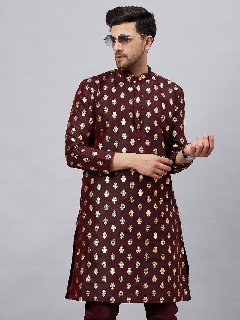 PRASHA Men's Wine Dupion Silk Kurta Only - Image 1