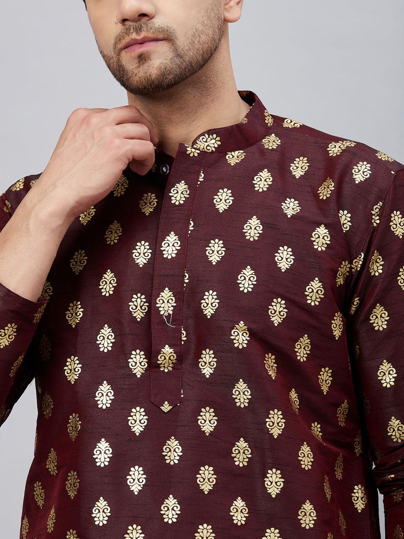 PRASHA Men's Wine Dupion Silk Kurta Only - Image 3