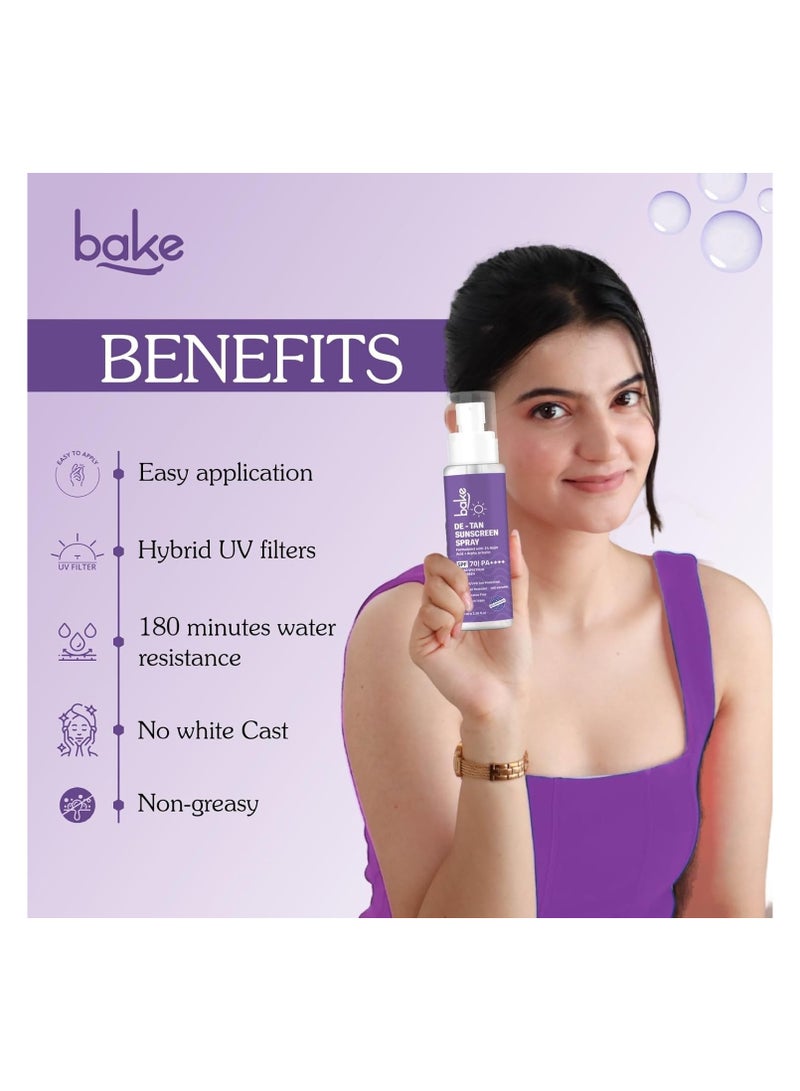 BAKE Spf 70 Sunscreen Spray Pa++++|Waterproof - 180 Minutes|With 2% Kojic Acid & Alpha Arbutin,Sweat Resistant|For Tan Removal,Pigmentation & Uva/B Sun Protection|No Whitecast,Lightweight - 100Ml,All - Image 2